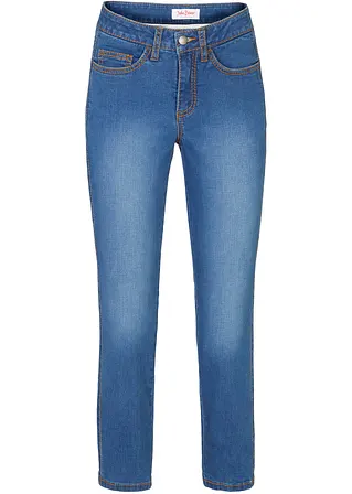 Skinny Shaping Jeans Mid Waist, cropped in blau von vorne - John Baner JEANSWEAR