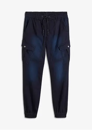 Regular Fit Sweat-Jeans mit Cargotaschen, Straight in blau von vorne - bonprix