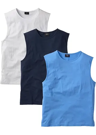 Muskelshirt (3er Pack) in blau von vorne - bpc bonprix collection