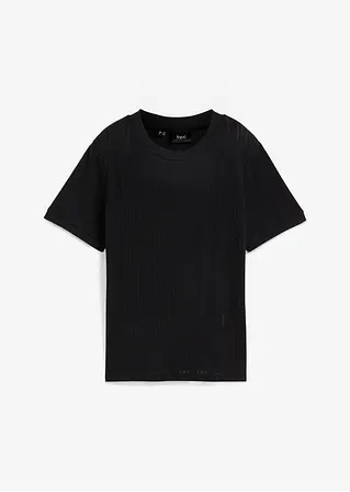 Pointelle-Shirt in schwarz von vorne - bpc bonprix collection