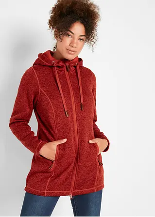 Strick-Fleecejacke mit Kapuze in rot von vorne (im Anschnitt) - bonprix