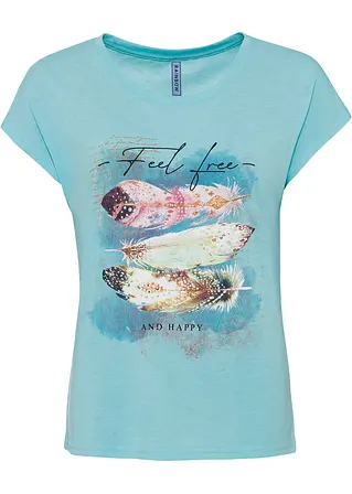 T-Shirt mit Federdruck in blau von vorne - bonprix