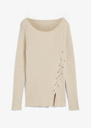 Pullover mit Seidenanteil in beige von vorne - bonprix PREMIUM