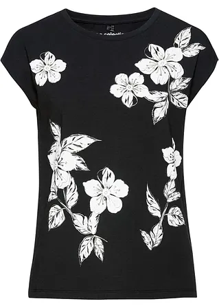 Shirt mit floralem Muster in schwarz von vorne - bonprix