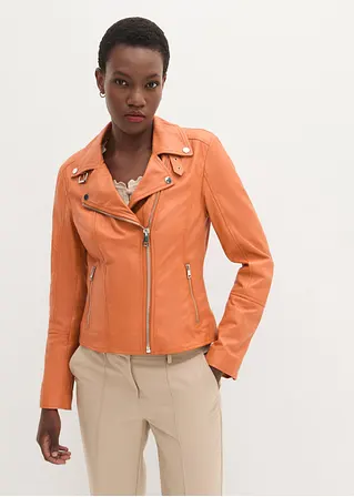 Biker-Lederjacke aus Lammnappa in orange von vorne (im Anschnitt) - bonprix