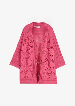 Strickjacke mit Spitze in pink von vorne - bonprix