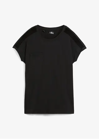 Lockeres Shirt mit Spitze in schwarz von vorne - bonprix