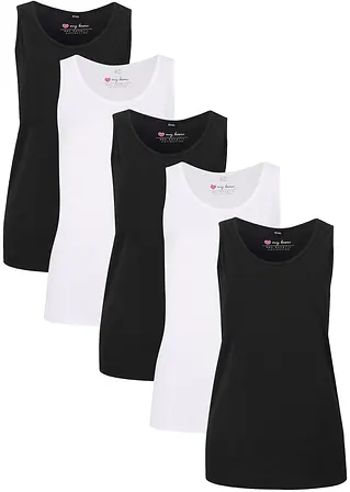 Baumwoll-Long-Top (5er Pack) in schwarz von vorne - bonprix