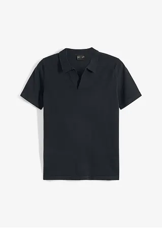 Feinstrick - Poloshirt in schwarz von vorne - bonprix