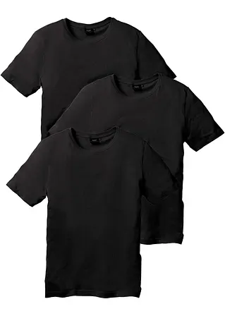 T-Shirt (3er Pack) in schwarz von vorne - bonprix