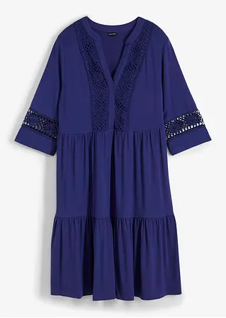 Tunika-Kleid mit Spitze in blau von vorne - bonprix