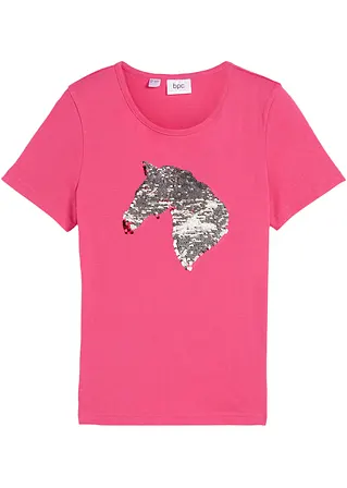 Mädchen T-Shirt mit Wendepailletten aus Bio-Baumwolle in pink von vorne - bonprix