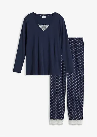 Pyjama mit Spitze in blau von vorne - bpc bonprix collection