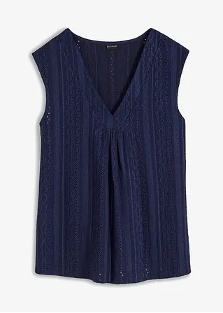 Top mit Lochstickerei in blau von vorne - bonprix