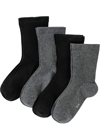 Socken mit druckfreiem Bündchen mit Bio Baumwolle (4er Pack) in schwarz - bonprix