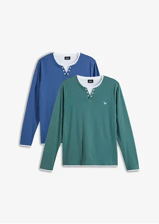2 in 1 Shirt (2er Pack), Langarm in blau von vorne - bonprix