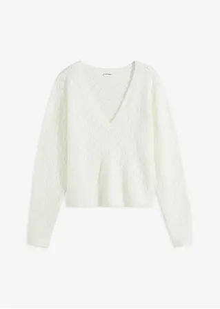 Ajour-Pullover in weiß von vorne - bonprix