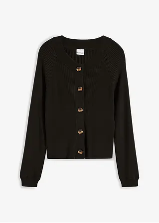 Ripp-Strickjacke in schwarz von vorne - bonprix