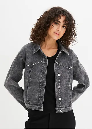 Jeansjacke mit Nieten in grau von vorne (im Anschnitt) - bonprix