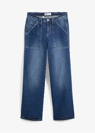 Cargo-Jeans Mid Waist in blau von vorne - bonprix