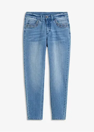 Jeans mit Nieten-Applikation in blau von vorne - BODYFLIRT
