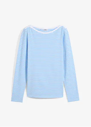 Langarmshirt mit reiner Bio-Baumwolle in blau von vorne - bonprix