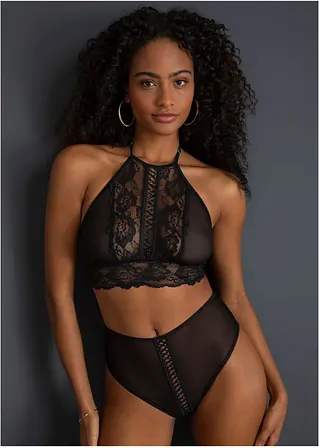 Bustier+Tailienslip ouvert (2-tlg.Set) in schwarz von vorne (Totalaufnahme) - VENUS