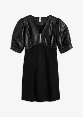 Lederimitat-Kleid in schwarz von vorne - bonprix