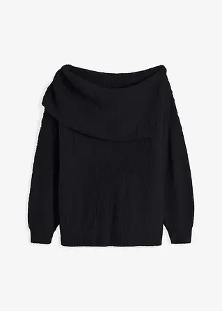 Asymmetrischer Off-Shoulder Pullover in schwarz von vorne - RAINBOW