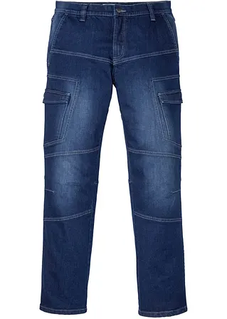 Regular Fit Cargo-Stretch-Jeans, Straight in blau von vorne - bonprix