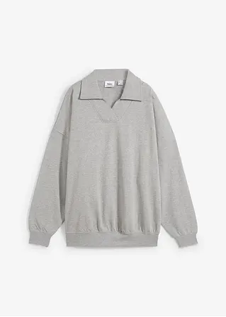 Sweatshirt mit V-Ausschnitt und Polokragen in grau von vorne - bonprix