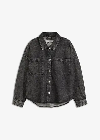 Oversized Jeans-Overshirt aus Bio-Baumwolle in schwarz von vorne - bonprix