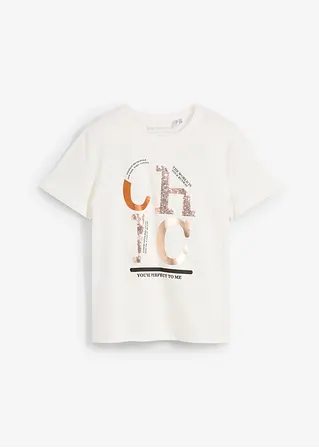 T-Shirt mit Glitzerdruck in weiß von vorne - bonprix
