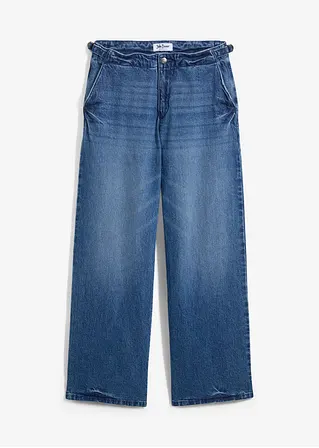 Wide Leg Jeans Mid Waist, Stretch in blau von vorne - bonprix