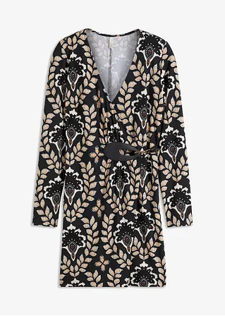 Kleid mit Accessoire in schwarz von vorne - bonprix
