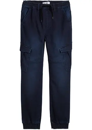 Regular Fit Sweat-Schlupfjeans mit Cargotaschen in blau von vorne - bonprix