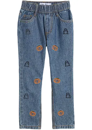 Jeans mit Stickerei, Regular Fit in blau von vorne - bonprix