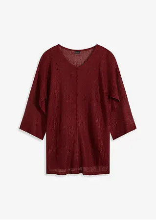 Oversize-Pullover mit Ajourmuster in rot von vorne - bonprix