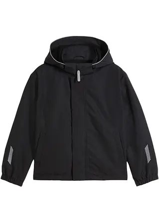 Kinder lange Hardshell Regenjacke in schwarz von vorne - bonprix