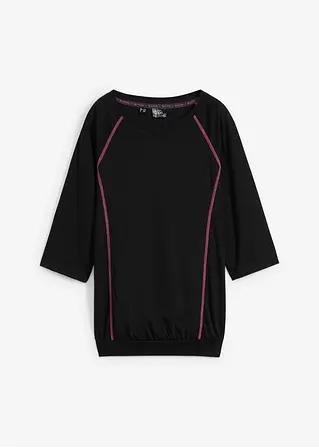 T-Shirt mit ¾-Arm, Oversize in schwarz von vorne - bonprix