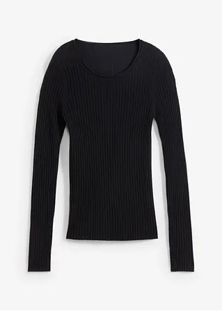 Rippenpullover aus Merinowolle in schwarz von vorne - bonprix