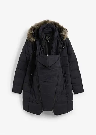 3-in-1 warm wattierte Umstands- und Tragejacke in schwarz von vorne - bonprix