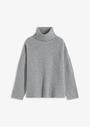 Gerippter Rollkragenpullover in grau von vorne - bonprix