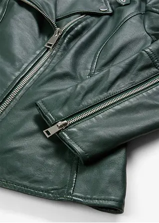 Biker-Lederjacke aus Lammnappa in grün - bonprix