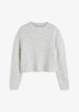 Gerippter Pullover in grau von vorne - bonprix