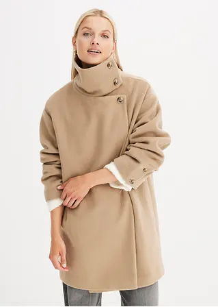 Kurzmantel in Wolloptik in beige von vorne (Totalaufnahme) - bonprix