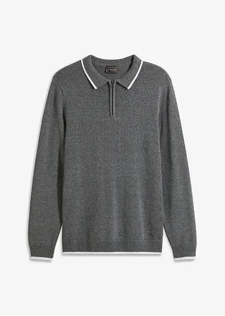 Polo Pullover mit recycelter Baumwolle in grau von vorne - bonprix