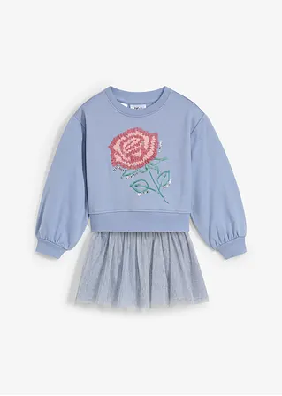 Mädchen Sweatshirt und Tüllrock (2-tgl.Set) in blau von vorne - bonprix