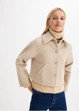 Kurze Jacke in Wolloptik in beige von vorne (im Anschnitt) - bonprix