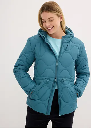 Steppjacke mit Kapuze in petrol von vorne (im Anschnitt) - bonprix